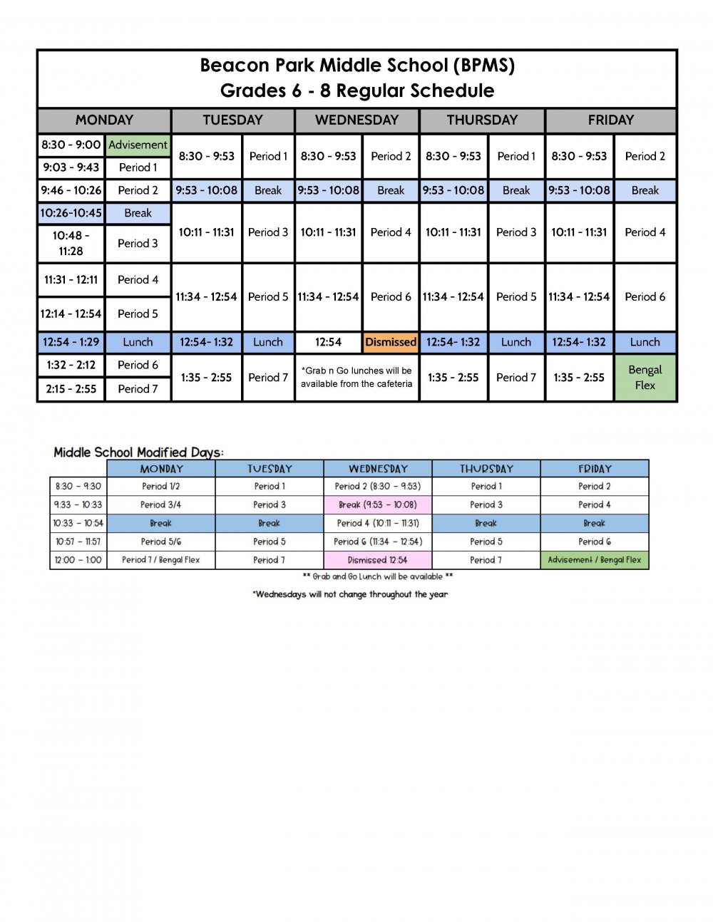 middle school schedule