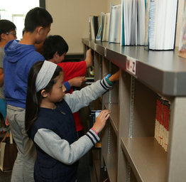 students in library