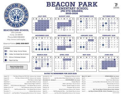 Beacon Park Calendar (Elementary)