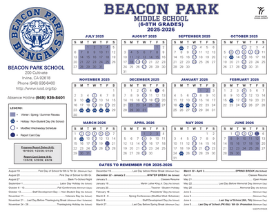Beacon Park Calendar (Middle School)